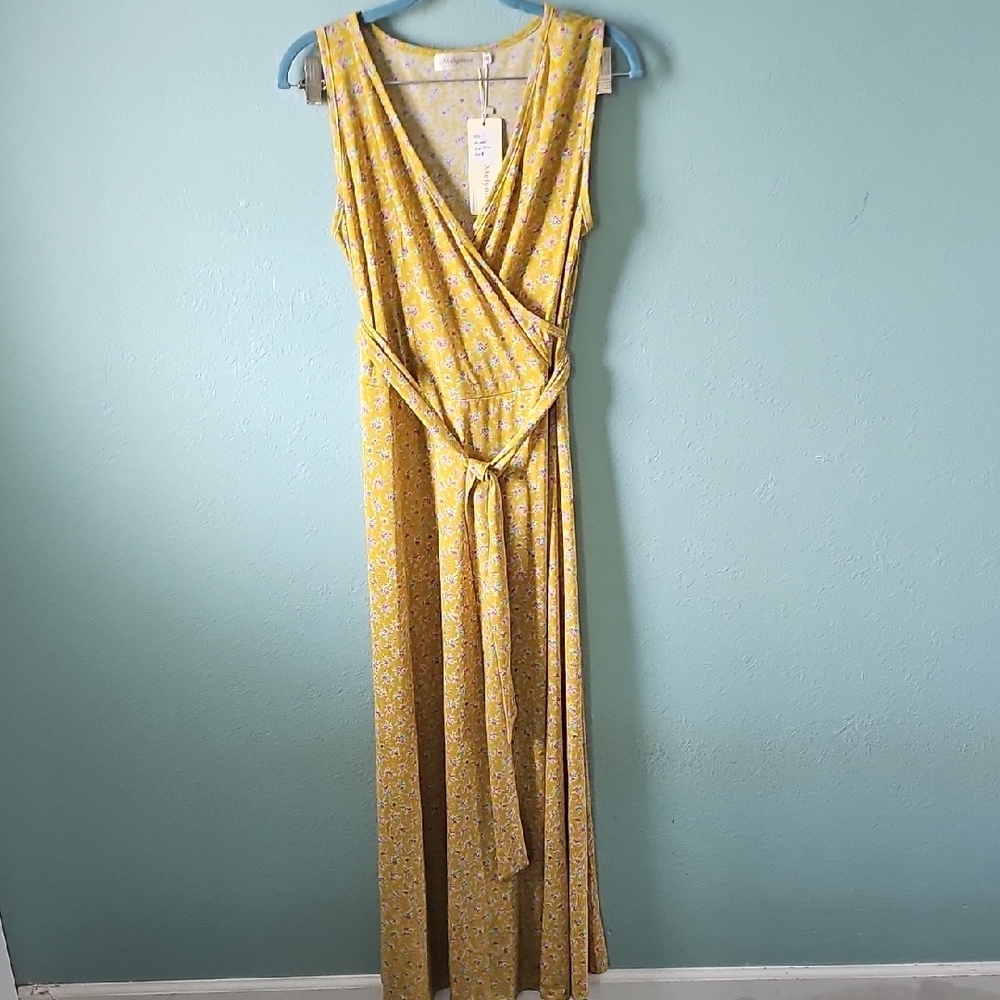 Yellow Floral Wrap Dress